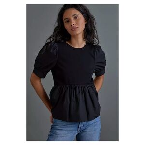NWOT Anthropologie Maeve Carina Babydoll Top in Black  Size XS